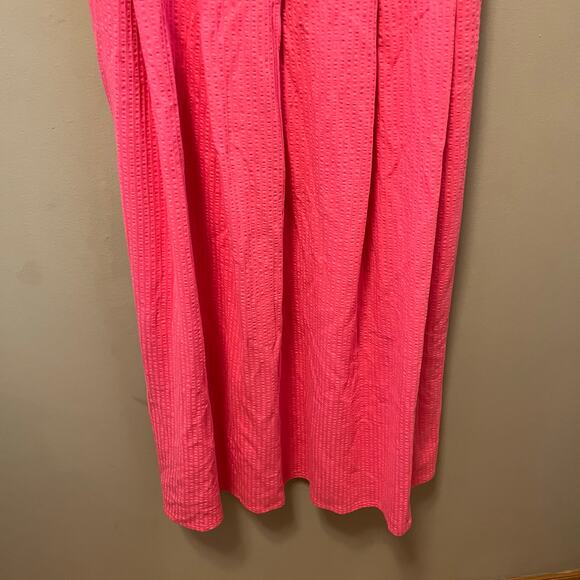 Boden Strappy Seersucker Midi Dress in Festival Pink Size 10P Petite New - Picture 3 of 9
